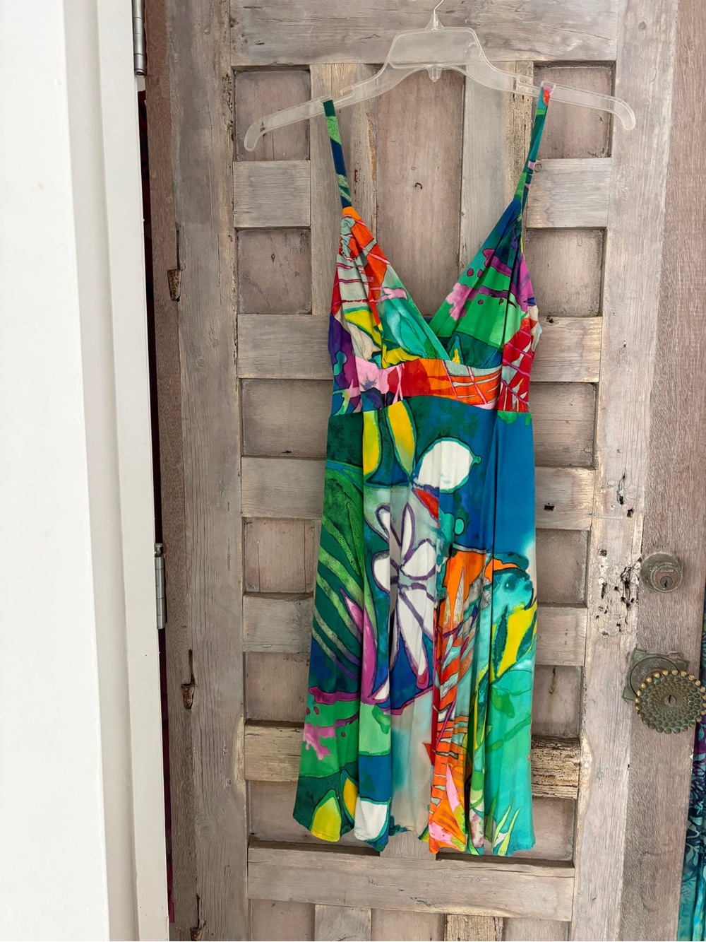 Colorful Tropical-Print ladies One-Piece Dress - Green Multi bright, sz m